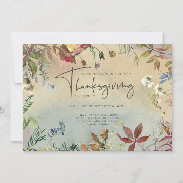 FINE FALL | Watercolor Thanksgiving Dinner Party Invitation (Front)