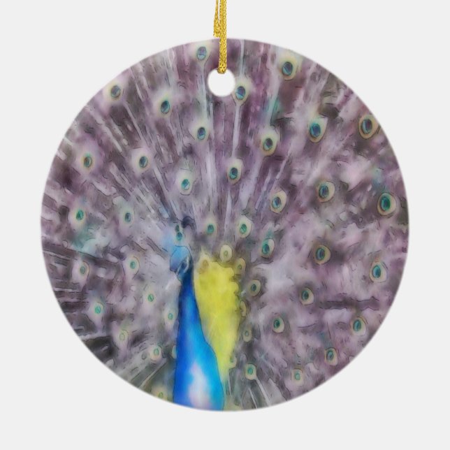 Fine Feather Peacock Mating Plumage Ceramic Tree Decoration (Back)