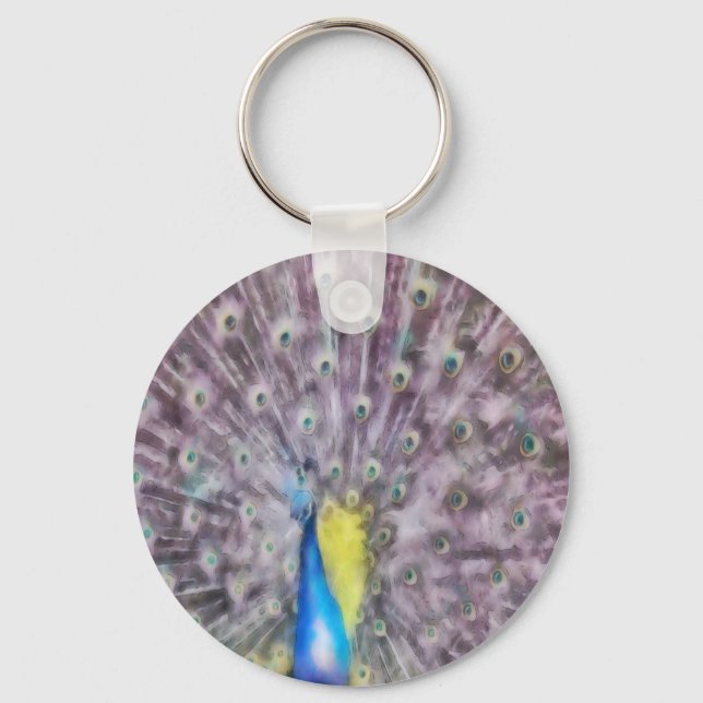 Fine Feather Peacock Mating Plumage Key Ring (Front)