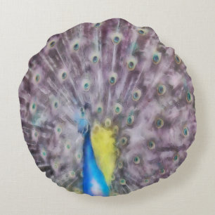 Fine Feather Peacock Mating Plumage Round Cushion