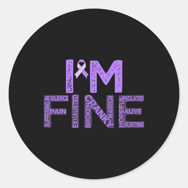 Fine Fibromyalgia Warrior Fibro Awareness Purple R Classic Round Sticker (Front)
