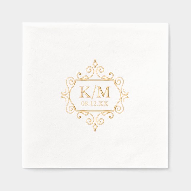 Fine Filigree Gold Wedding Initials ID871 Foil Napkins (Front)
