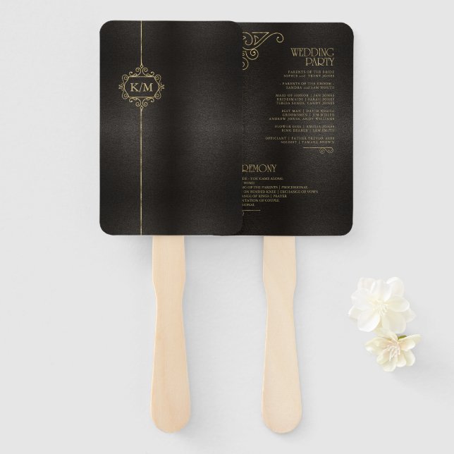 Fine Filigree Gold Wedding Program ID871 Hand Fan (Front and Back)