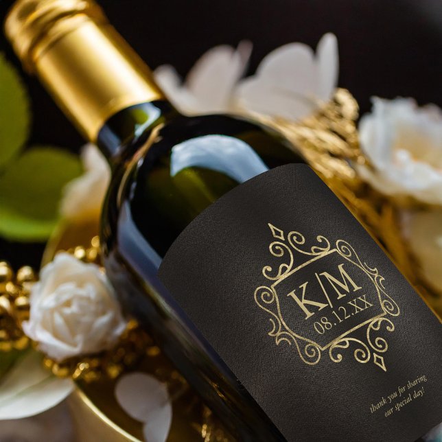Fine Filigree Gold Wedding Thank You ID871 Wine Label (Creator Uploaded)