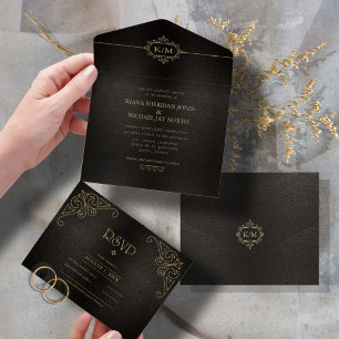 Fine Filigree Gold Wedding V2 ID871 All In One Invitation