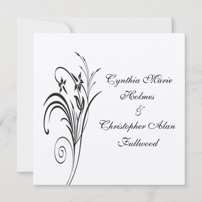Fine Floral Metallic Gold & Black Wedding Invites (Front)