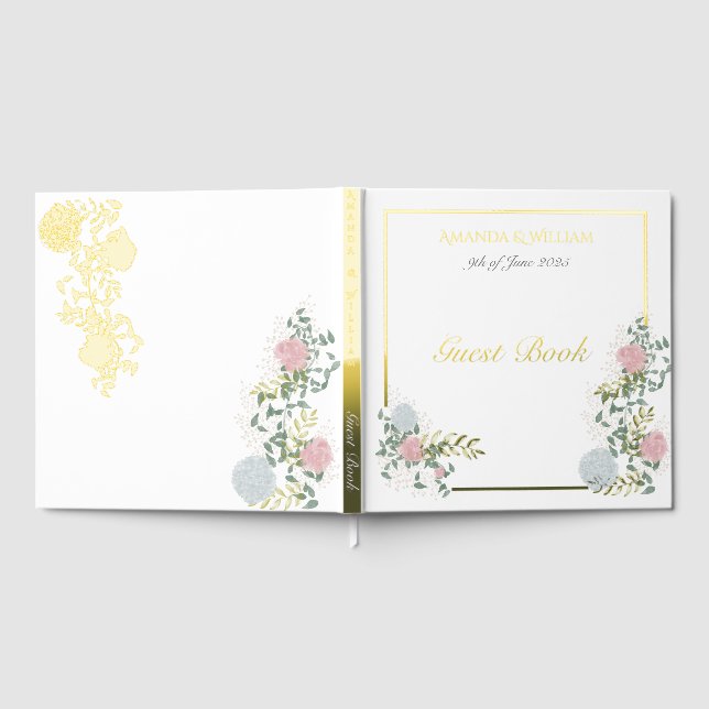 Fine Floral Watercolor Wedding Gold Guest Book (Full)