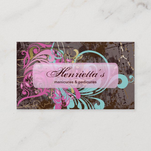 Fine Flower Cool Cute Girly Retro Floral Business Card (Front)