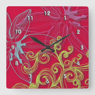 Fine Flower Cool Cute Girly Retro Floral Square Wall Clock