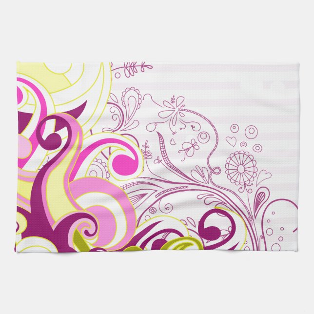 Fine Flower Cool Cute Girly Retro Floral Tea Towel (Horizontal)