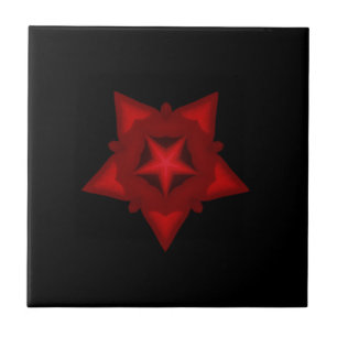 Fine geometric art blood red star black tile