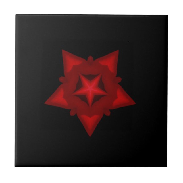 Fine geometric art blood red star black tile (Front)