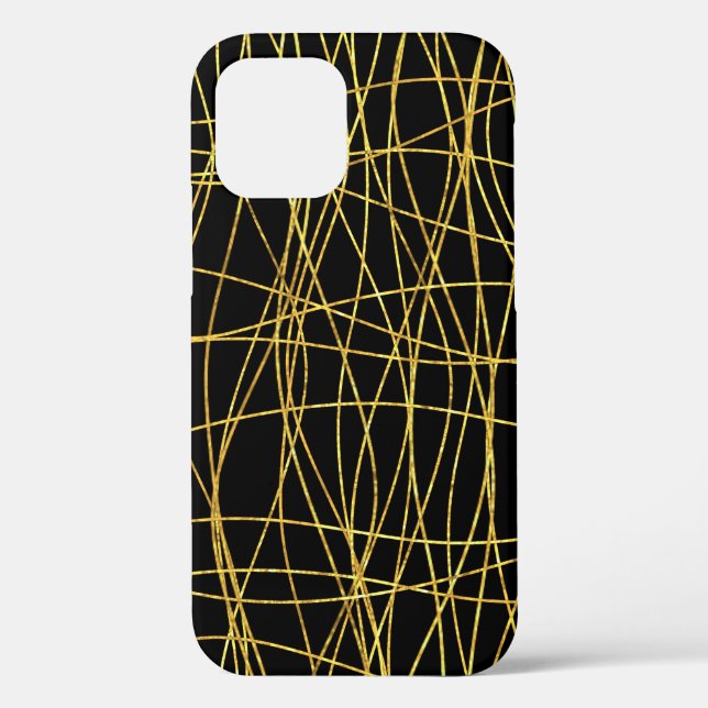 Fine Gold Freeform Lines and Black Case-Mate iPhone Case (Back)