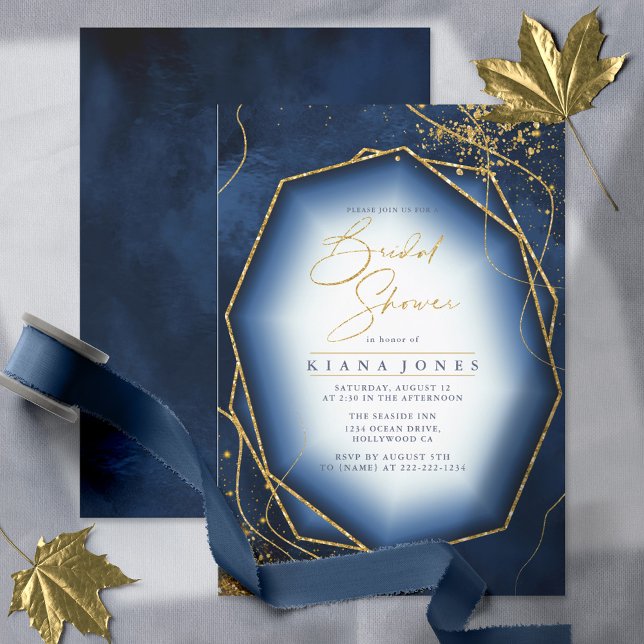 Fine Gold Lines Abstract Bridal Shower Navy ID867 (Creator Uploaded)