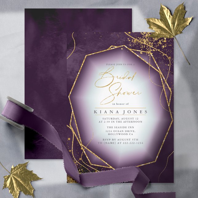 Fine Gold Lines Abstract Bridal Shower Plum ID867 (Creator Uploaded)