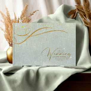 Fine Gold Lines Abstract Wedding Sage ID867 Guest Book