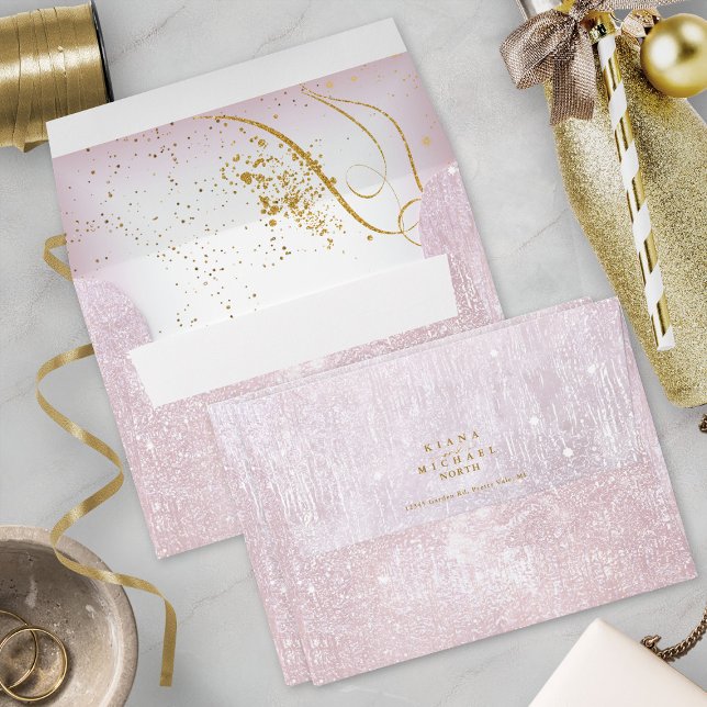 Fine Gold Lines Abstract Wedding V2 Mauve ID867 Envelope (Interior/Back In Situ)