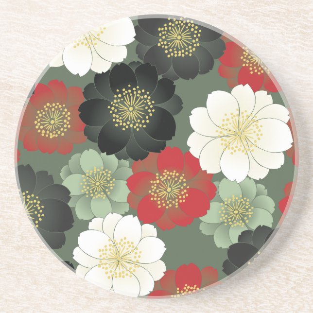 Fine Japanese Cute Cool Girly Retro Floral Coaster (Front)