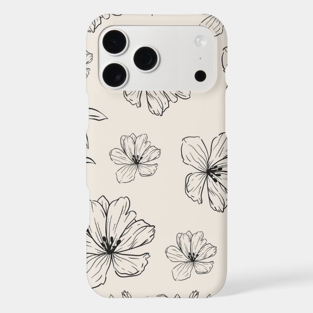Fine Line Floral Sketch Pattern Neutral Phone Case (Back)