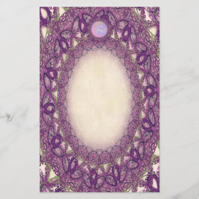 Fine Lined Purple Butterfly Lace Stationery (Front)