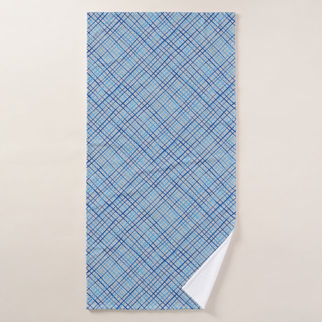 Fine lines Chequered pattern C08.Blue Offwhite BG Bath Towel (Bath Towel)