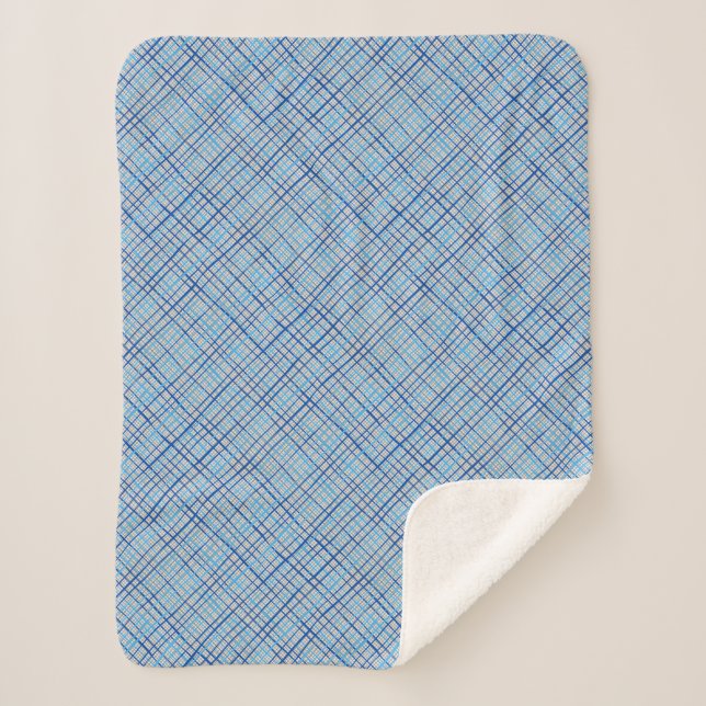Fine lines Chequered pattern C08.Blue Offwhite BG Sherpa Blanket (Front)