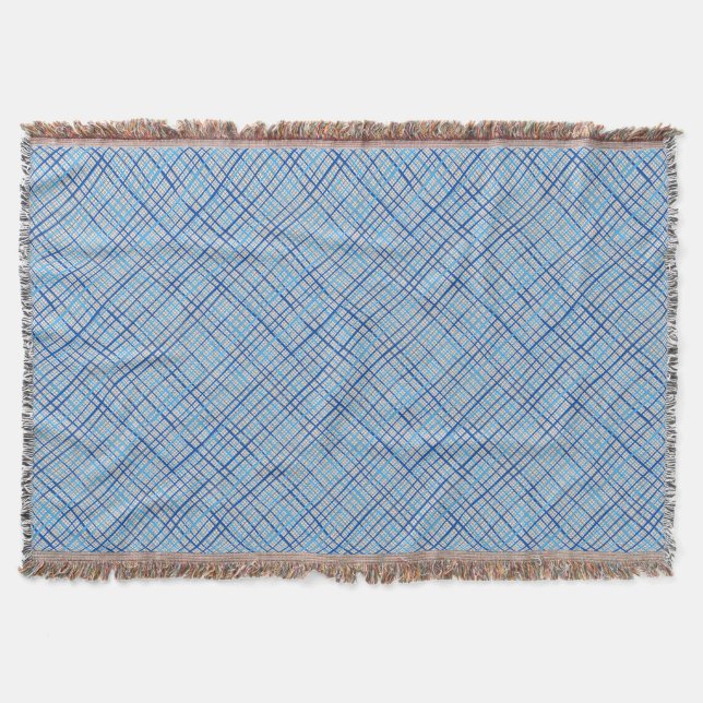 Fine lines Chequered pattern C08.Blue Offwhite BG Throw Blanket (Front)
