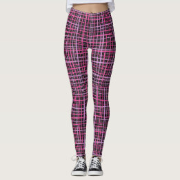 Fine lines Chequered pattern C09.pink on Black BG Leggings
