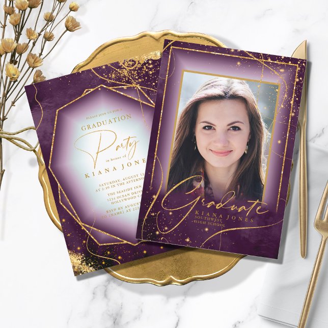 Fine Lines Gold Abstract Graduation Plum ID907 (Creator Uploaded)