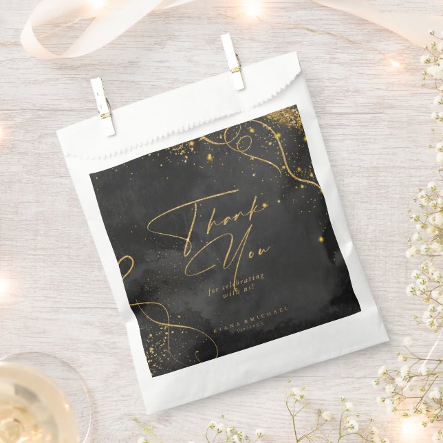 Fine Lines Gold Abstract Wedding Black ID867 Favour Bags (Clipped)