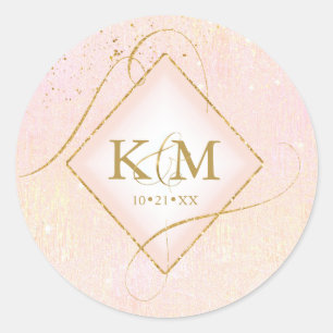 Fine Lines Gold Abstract Wedding Blush ID867 Classic Round Sticker