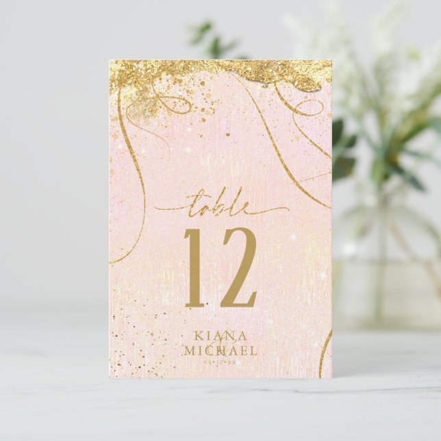 Fine Lines Gold Abstract Wedding Blush ID867 Invitation (Standing Front)