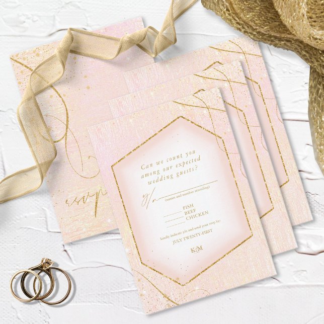 Fine Lines Gold Abstract Wedding Blush ID867 RSVP Card (Creator Uploaded)