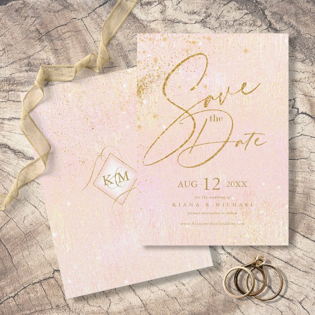 Fine Lines Gold Abstract Wedding Blush ID867 Save The Date (Creator Uploaded)