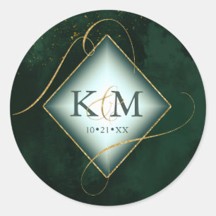 Fine Lines Gold Abstract Wedding Emerald ID867 Classic Round Sticker