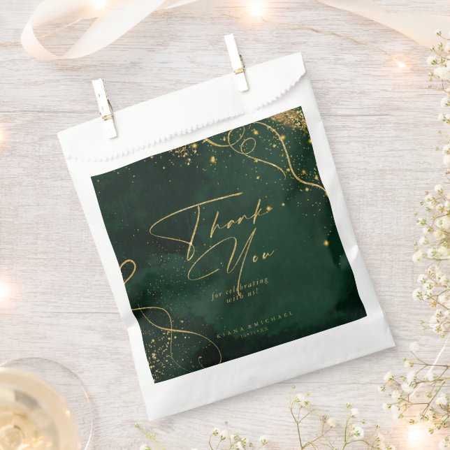Fine Lines Gold Abstract Wedding Emerald ID867 Favour Bags (Clipped)