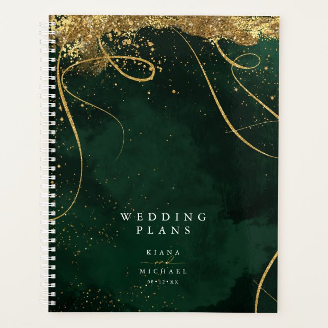 Fine Lines Gold Abstract Wedding Emerald ID867 Planner (Front)