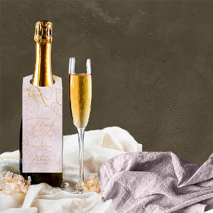 Fine Lines Gold Abstract Wedding Mauve ID867 Bottle Tag