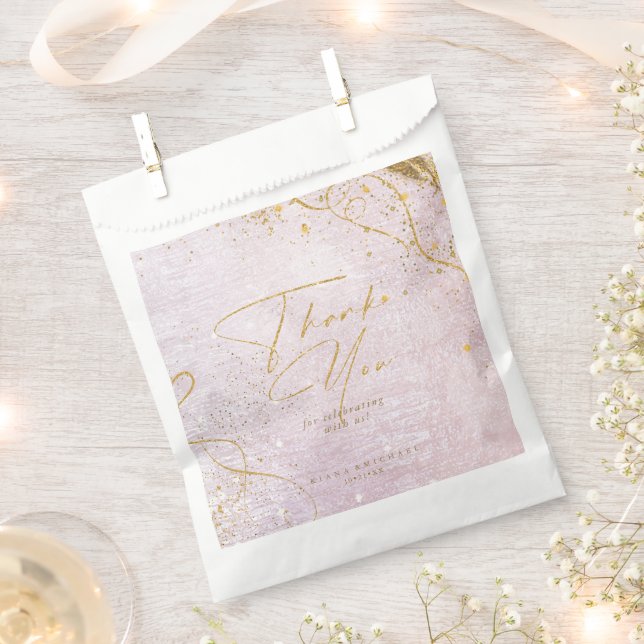 Fine Lines Gold Abstract Wedding Mauve ID867  Favour Bags (Clipped)