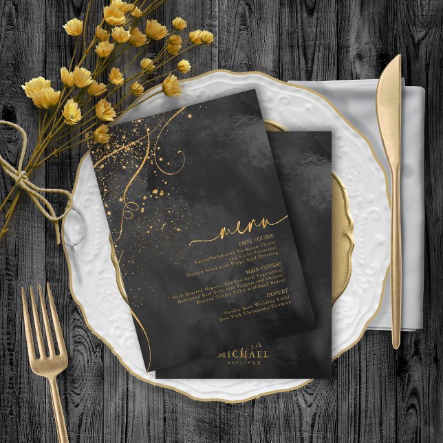 Fine Lines Gold Abstract Wedding Menu V1 Bk ID867 (Creator Uploaded)