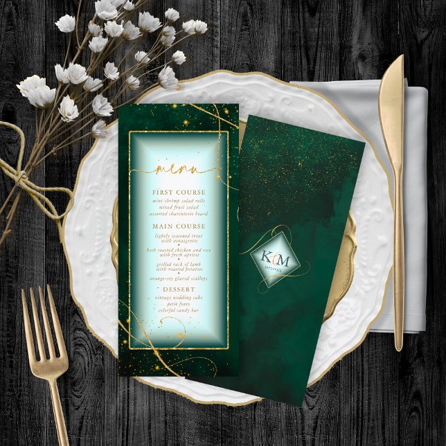 Fine Lines Gold Abstract Wedding Menu V2 Grn ID867 (Creator Uploaded)