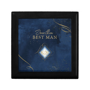 Fine Lines Gold Abstract Wedding Navy Blue ID867 Gift Box