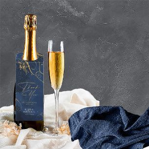 Fine Lines Gold Abstract Wedding Navy ID867 Bottle Tag