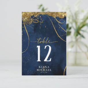 Fine Lines Gold Abstract Wedding Navy ID867 Invitation