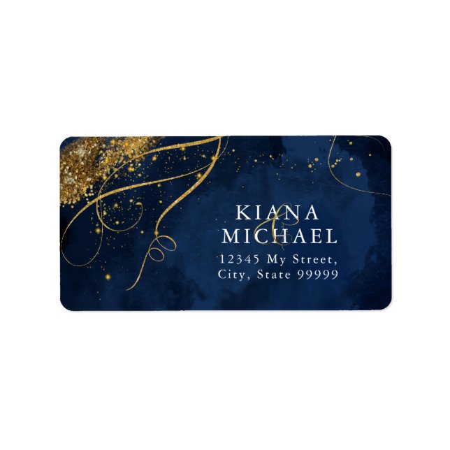 Fine Lines Gold Abstract Wedding Navy ID867  Label (Front)