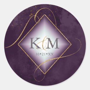 Fine Lines Gold Abstract Wedding Plum ID867 Classic Round Sticker
