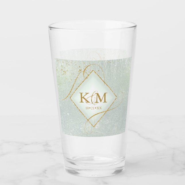 Fine Lines Gold Abstract Wedding Sage Green ID867  Glass (Front)