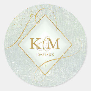 Fine Lines Gold Abstract Wedding Sage ID867 Classic Round Sticker