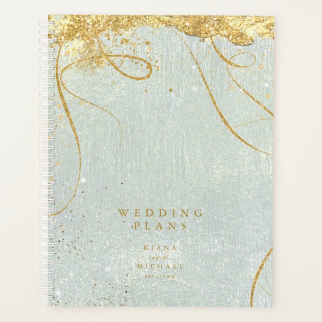 Fine Lines Gold Abstract Wedding Sage ID867 Planner (Front)