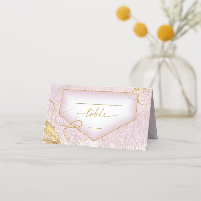 Fine Lines Gold Abstract Wedding Table Mv ID867 Place Card (Front)